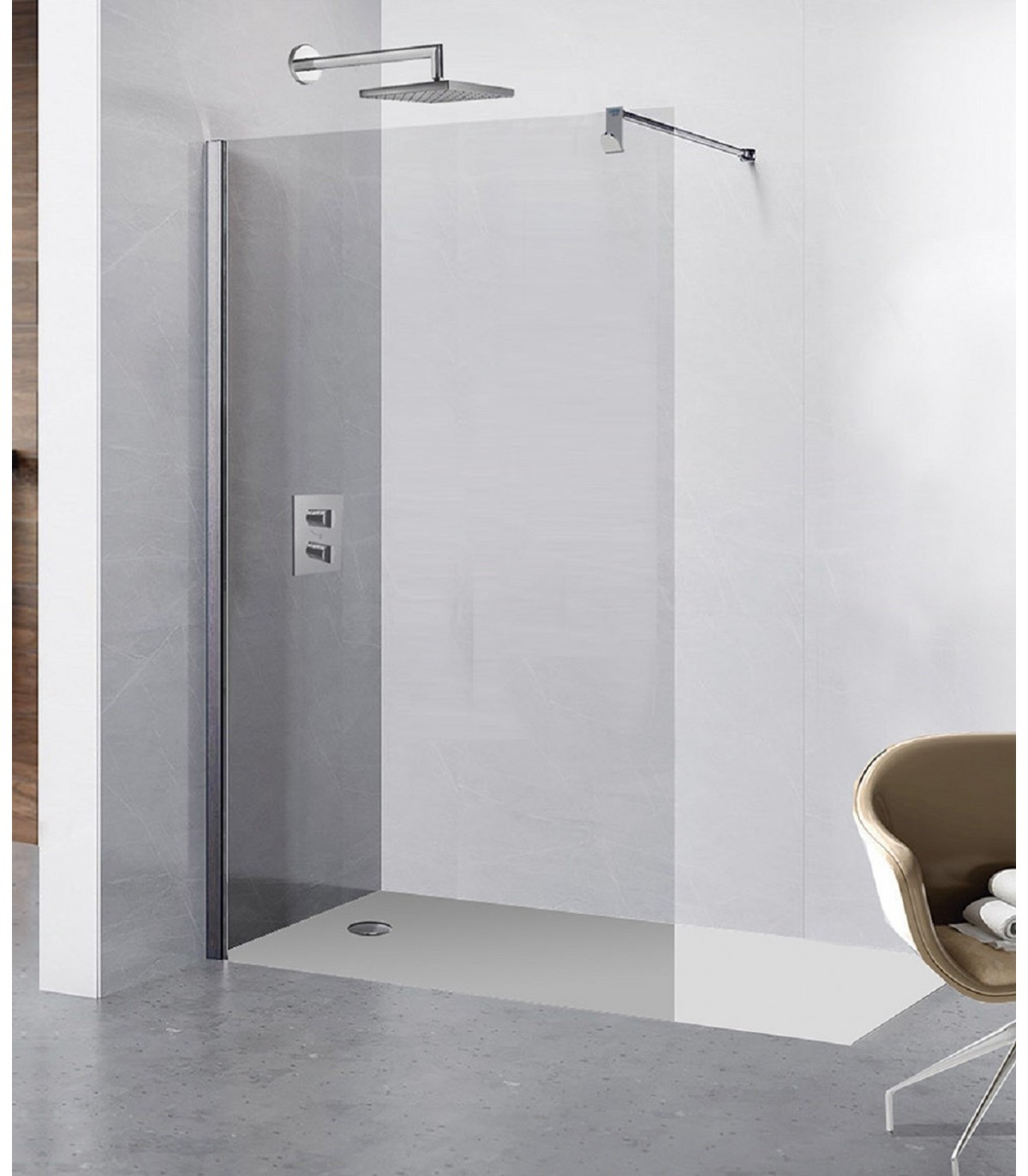 GME Mampara de ducha fija + brazo Screen (An x Al: 78 x 195 cm, Vidrio  transparente, Espesor: 8 mm, Negro)